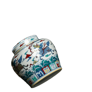 三勤堂陶瓷海水麒麟天字罐手工绘画茶叶罐密封防潮家用储存罐成化
