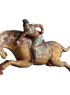 仿古唐朝陶器马球摆件工艺品中式