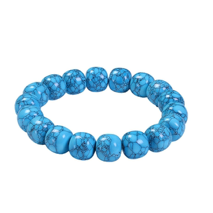 天然原矿绿松石手链高瓷蓝色网花铁线老形桶珠单圈圆珠手串配珠