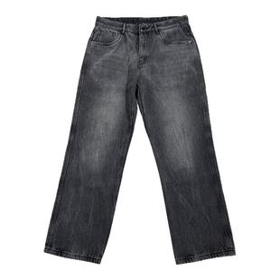 美式复古做旧水洗加绒微喇牛仔裤男宽松阔腿加厚直筒男裤冬季休闲