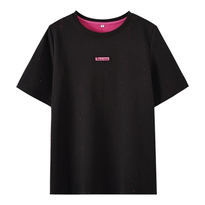 大码女装胖mm重工烫钻宽松T恤