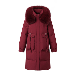 妈妈羽绒服中长款过膝大码2025新款中老年人女装冬季加厚毛领外套