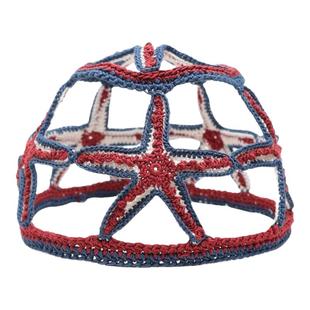 YEZI OD 原创米字旗针织帽女手工钩织复古英伦设计感镂空海星帽子