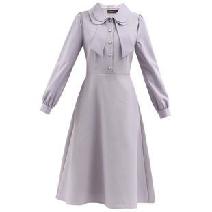 未风紫色娃娃领小香风连衣裙女开春2026春季新款女装气质法式裙子