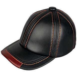 广帝 牛皮 冬季真皮帽子男加绒厚款中老年人防寒保暖鸭舌帽棒球帽