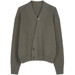 solighter 法式全羊毛不规则v领开衫女秋冬2025新款气质针织毛衣