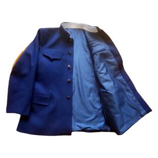 新中式海蓝呢子中山服中老年毛料加厚麦尔登呢中山装男秋冬定制款