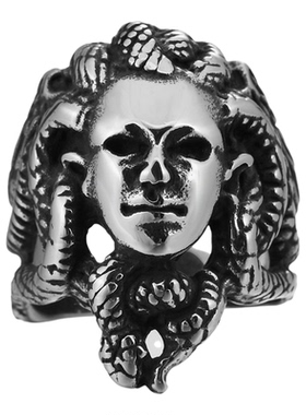 时尚钛钢男款戒指 复古古罗马神话蛇头美杜莎男士钛钢戒指指环