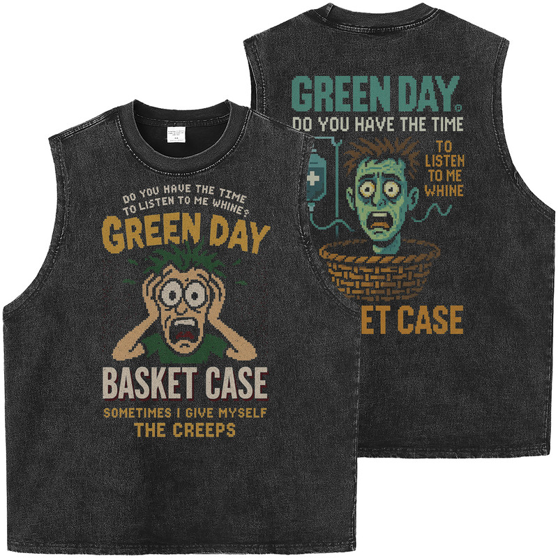 GREEN DAY绿日乐队重磅复古水洗做旧宽松朋克摇滚无袖T恤坎肩背心