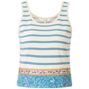 HUI卉枝上戏蝶图非遗精工刺绣碧城色撞色拼色天丝条纹S廓形背心