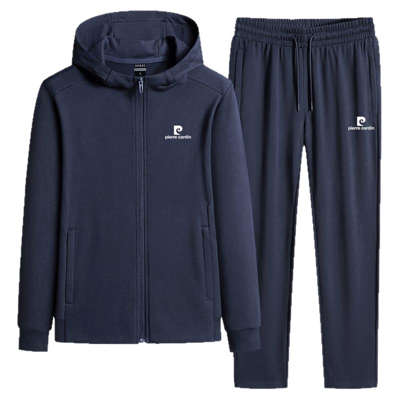皮尔卡丹中老年宽松运动服套装男春秋款全棉连帽卫衣爸爸休闲男装