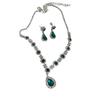 祖母绿宝石项链复古夸张晚礼服锁骨链耳夹耳饰女新娘配饰套装配裙