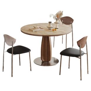 中古圆桌包豪斯弦音胡桃色家用小户型方圆两用可伸缩折叠岩板餐桌