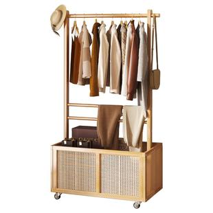 衣帽架落地家用简易实木衣架立式多功能置物架一体客厅阳台挂衣架