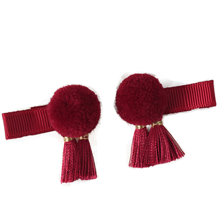 宝宝迷你红色毛球发夹新年过年头饰小女孩流苏发卡婴儿发饰品喜庆