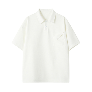 胖胖哥设计感翻口袋短袖polo衫男款夏季大码宽松设计感长袖上衣潮