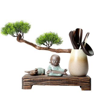 功夫茶艺小摆件禅意小沙弥茶台装饰茶道六君子套装茶具配件 6件套