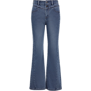 ONLY2026春季新款百搭显瘦V字高腰两粒扣九分裤喇叭裤牛仔裤女