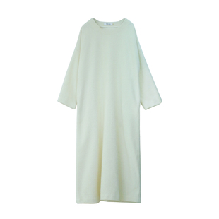 自制！超柔美白色水貂绒打底连衣裙原创设计气质宽松显瘦长裙秋冬