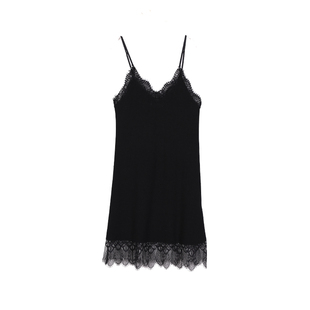 欧美内搭吊带背心女外穿下摆蕾丝打底吊带衬裙秋冬中长吊带连衣裙