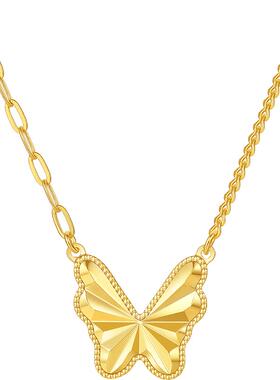 周六福项链女闪光蝴蝶链坠S925银黄金色小众送女友节日礼物