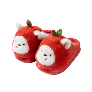 可爱卡通苹果小狗棉拖鞋女冬季少女心居家室内保暖包头毛毛拖鞋