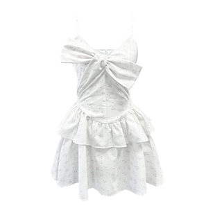 Narratorgirls粉白色碎花蝴蝶结吊带裙连衣裙蓬蓬裙高腰少女烂漫