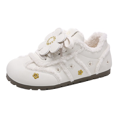 鲁鲁蛋 厚底德训鞋子女2025新款爆款冬季加绒板鞋休闲二棉小白鞋