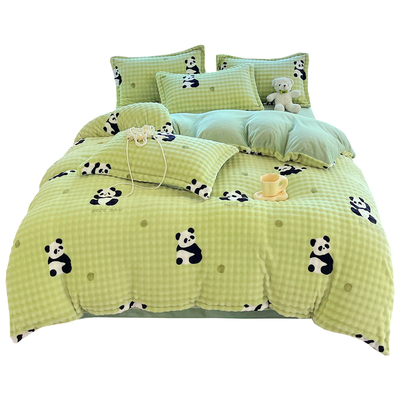 冬季加厚牛奶绒被套4件套床单笠