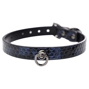 项圈女小狗蛇纹choker女生男颈环黑蓝真皮可调节刻字颈链铃铛颈圈