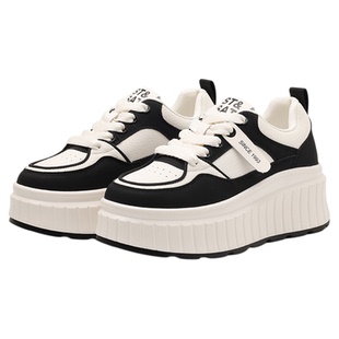 星期六厚底板鞋女款2025春季新款6CM小个子增高小白鞋黑白熊猫鞋