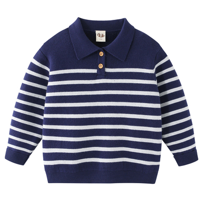 秋冬季男童一体绒翻领毛衣打底衫