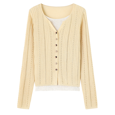 亦白圆领假两件针织衫毛衫女