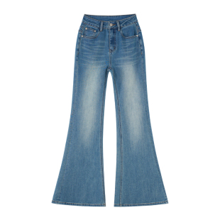 王家有鱼【提臀建模裤】26春季新款中腰复古牛仔裤女款显瘦微喇裤