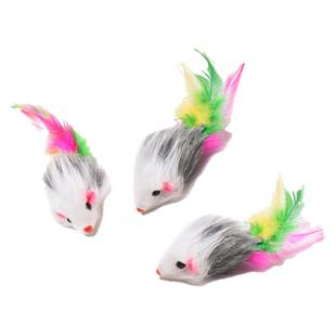 猫玩具逗猫毛绒小老鼠彩色羽毛猫咪玩具逼真小耗子猫咪玩耍小玩具