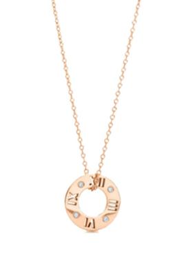 【自营】中古99新蒂芙尼 Atlas系列圆形镂空镶钻吊坠项链圆饼项链