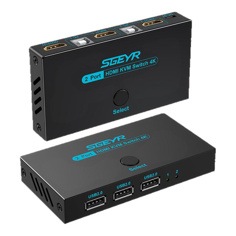KVM切換器HDMI2.0二進一出4K高清USB打印機共享器電腦顯示器鍵鼠