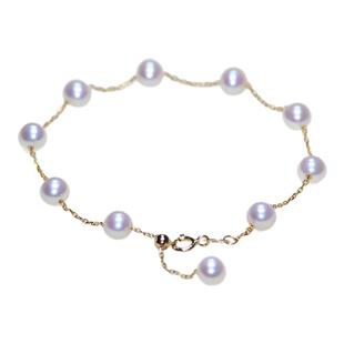 周凤禧珠宝 日本akoya天然海水珍珠手链18k金满天星调节链极强光