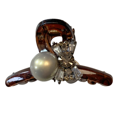 韩国baket琥珀茶晶质感水钻珍珠发夹小号抓夹迷你百搭发抓刘海夹