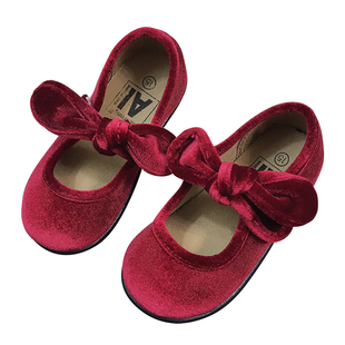 春秋女童丝绒布鞋小童蝴蝶结公主鞋儿童透气单鞋女宝宝软底学步鞋
