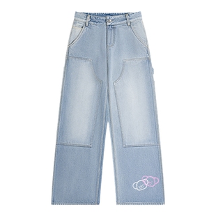 【周深同款】CALLED BACK饭团熊牛仔裤女2026春款高腰显瘦阔腿裤