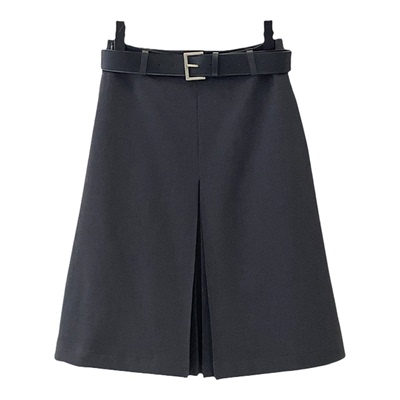 设计感高腰压褶中长裙七分裙