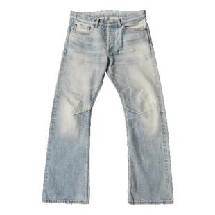 WIROTE威络02浅滩蓝竹节纹扎花水洗做旧百搭显腿长微喇牛仔裤PRPS