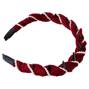 丝绒红色麻花珍珠高颅顶发箍带齿防滑头饰女新年头箍高级感气质