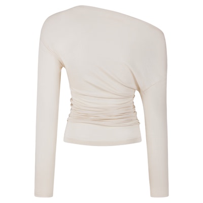 白色露肩褶皱收腰上衣内搭打底衫