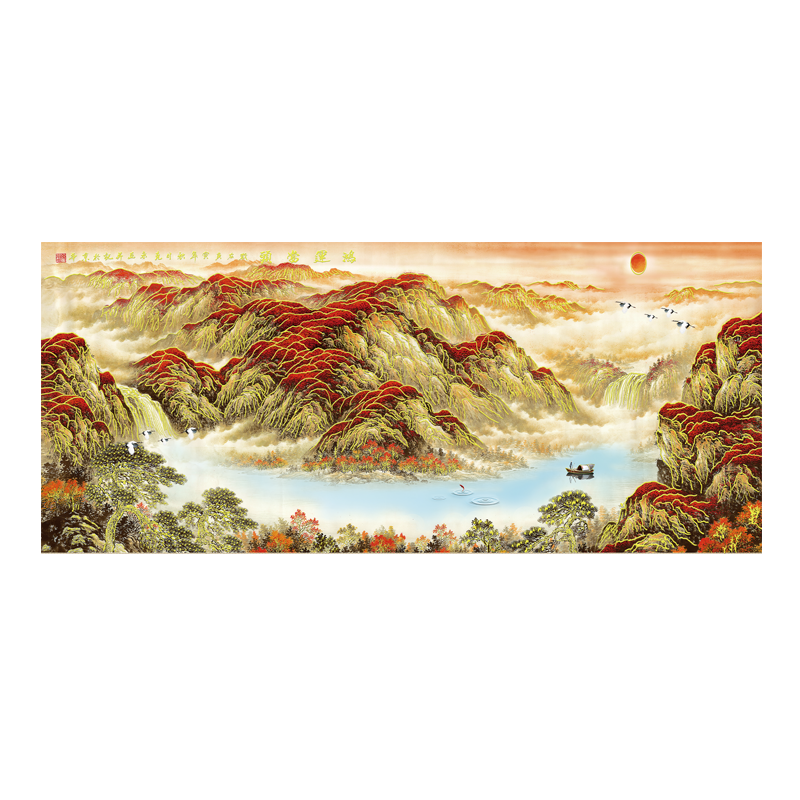 红运当头浮雕描金山水装饰画