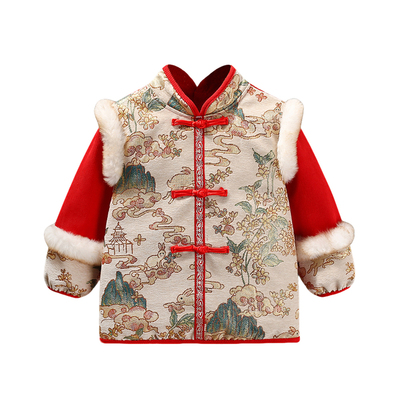 唐装中国风灯芯绒宝宝罩衣