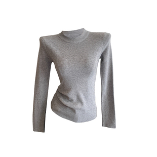 蓝色圆领打底衫女2025秋冬新款修身毛衣内搭针织小立领高级感上衣