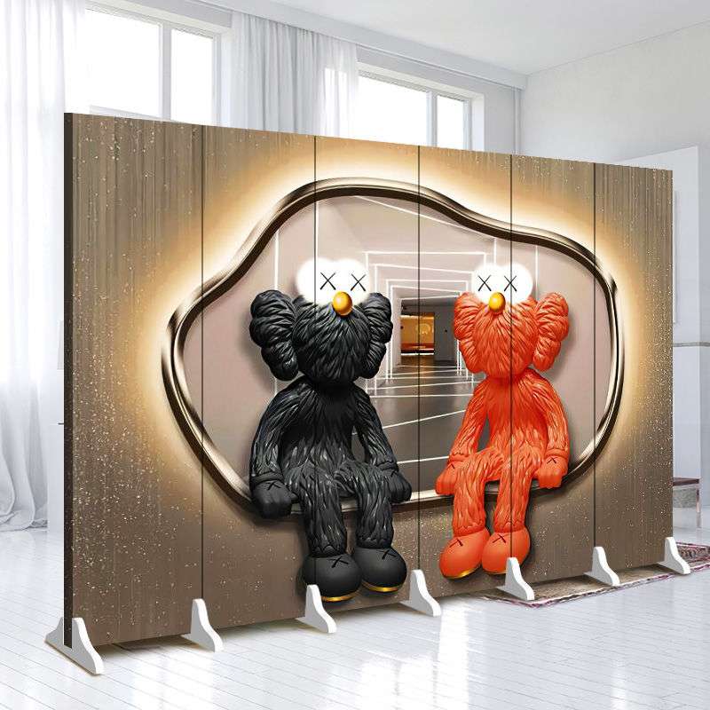 kaws暴力熊屏风隔断墙简约现代儿童房间折叠移动商场店面发廊遮挡