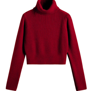 广州十三行新款长袖针织衫女秋冬修身短款上衣高领打底针织毛衣冬